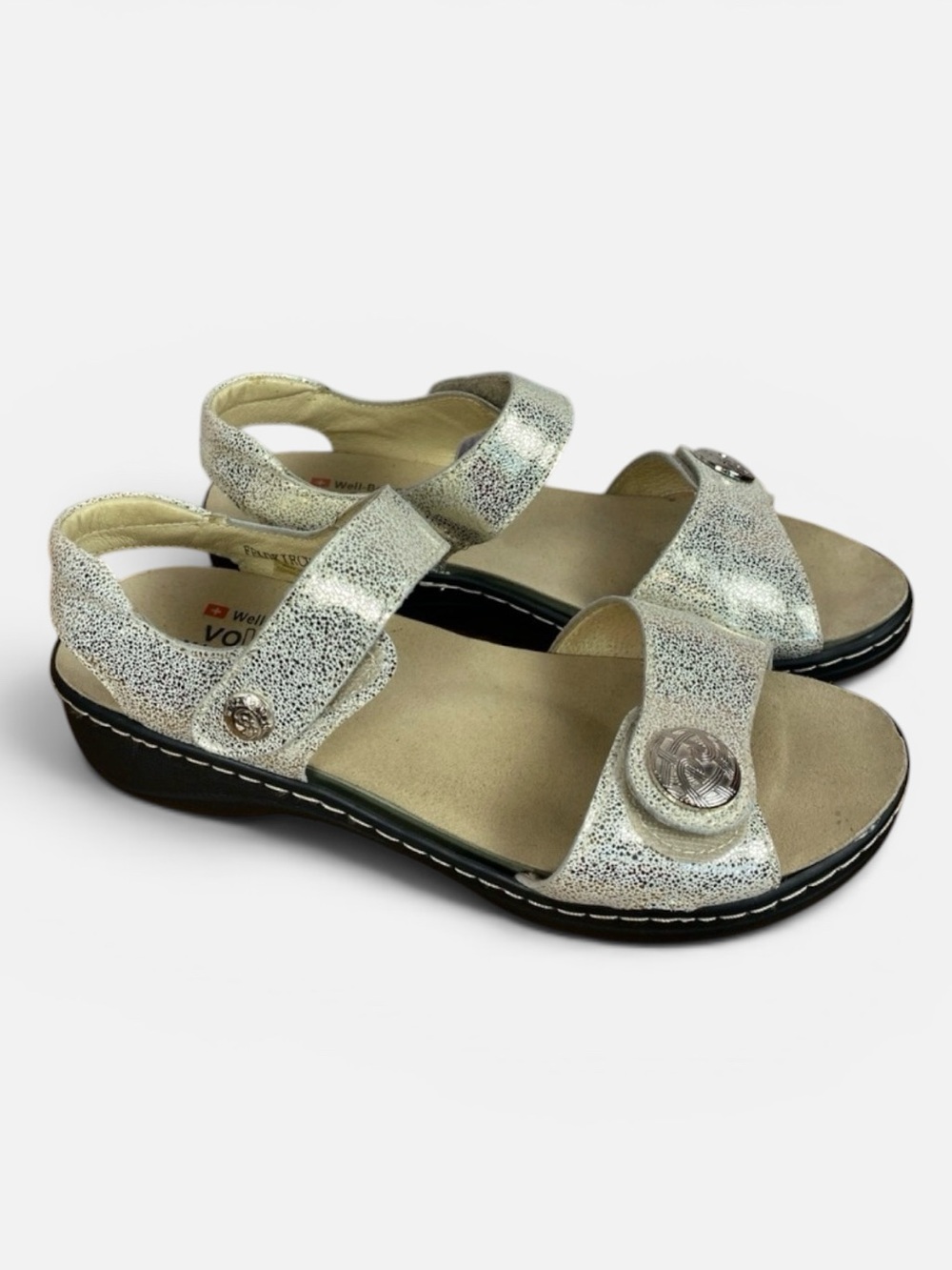 Volks Walker Metallic Comfort Adjustable Walking Cork Sandals Sz EU39